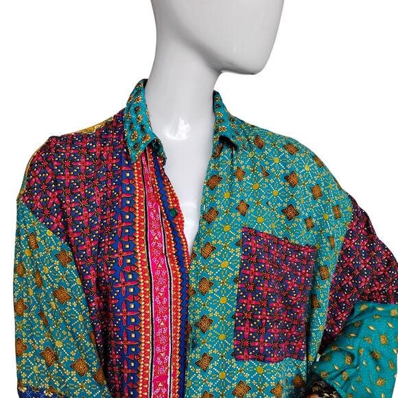 Vintage Climate Button Down Patch Shirt Size Small Oversized Long Sleeve Boho - Picture 4 of 9